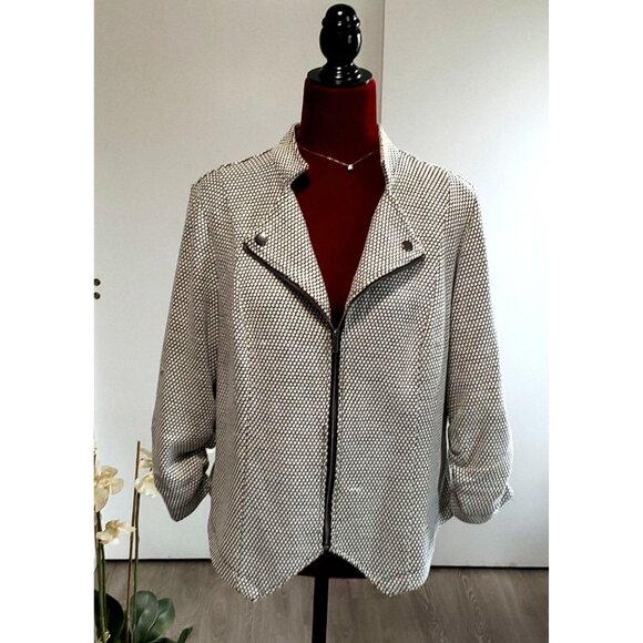 Torrid Women's Black Beige Checkered Print Knit Moto Zip Jacket Size XLarge (1) - Picture 2 of 12